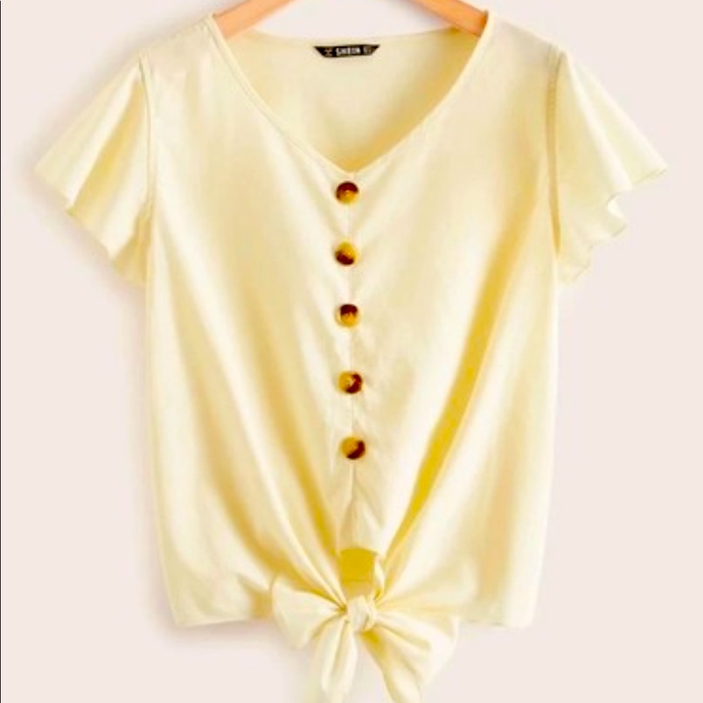 Cream Button front butterfly sleeve top